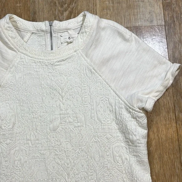 Lou & Grey Cream Textured Shirt Dress Short Sleeve Quilted Women's Small S - Picture 2 of 14